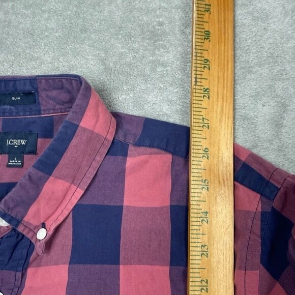 J.Crew Mens Slim Fit Plaid Long-Sleeve Shirt Large Pink & Navy Cotton a1183 - Picture 3 of 7